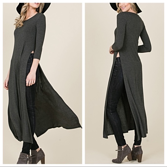 ✨LAST ONE ✨Charcoal grey high slit tunic dress - Picture 7 of 8